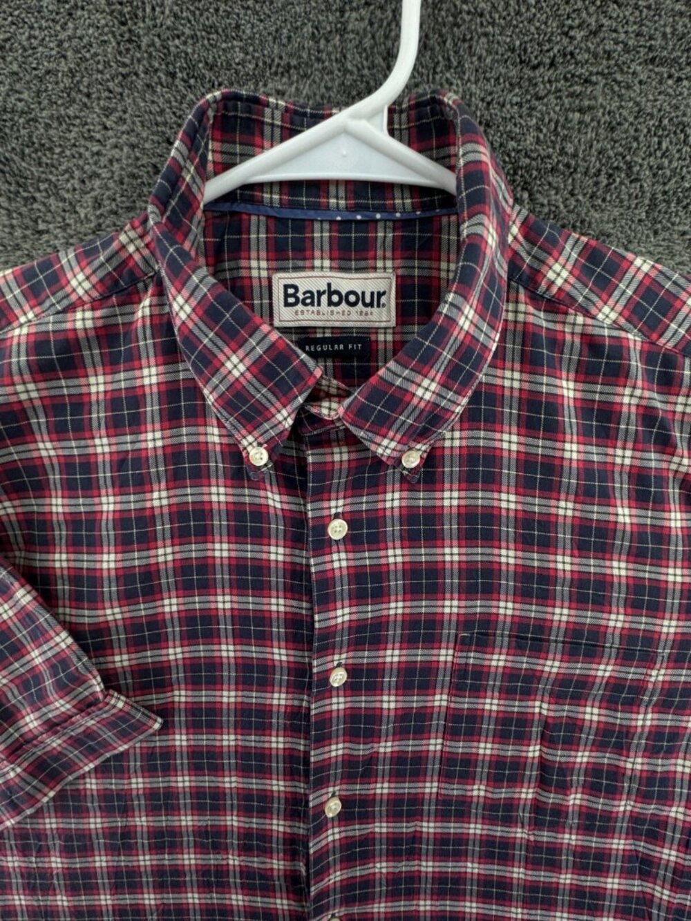 Barbour Men Short Sleeve Button Up Shirt Adult Regular Fit Red Plaid Med/large